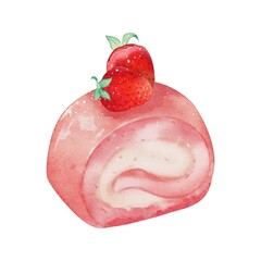 Strawberry Swiss Roll cake watercolor vector design