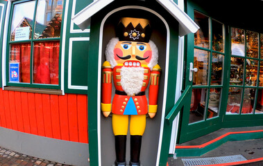 Frankfurt, Germany, December 7, 2021: A nutcracker doll, a toy soldier that represents good luck in German tradition. It is used as Christmas decoration.