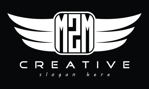MZM three Letter Wings Flying Initial wing symbol minimalist creative concept flag icon professional logo design Vector template with abstract black and white tattoo