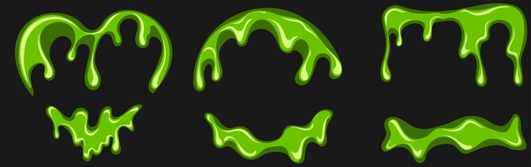 Set of oozing slime frame in different forms. Liquid green slime border and frames from dripping poison goo. Happy halloween design elements. Hand drawn Vector illustration