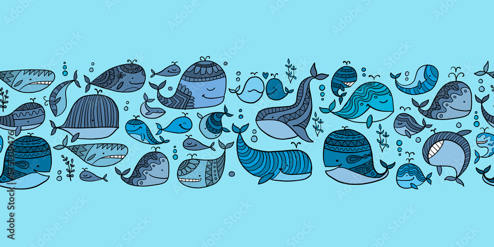 Poster wild whales. childish style seamless pattern for your design
