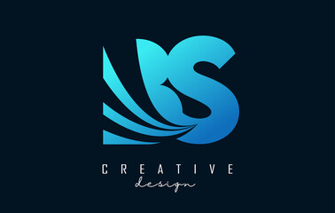 Creative blue letters BS b s logo with leading lines and road concept design. Letters with geometric design.