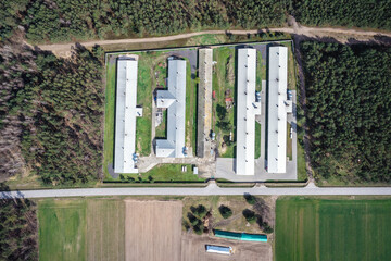 Drone view of Chicken farm in Wegrow County, Mazowsze region, Poland © Fotokon