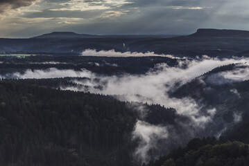 Bohemian Switzerland also called Czech Switzerland in Elbe Sandstone Mountains, Czech Republic. View from observation point next to Pravcice Gate