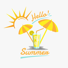 Hello summer Orange cocktail in glass logo design