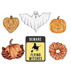 SET OF FALL AND HALLOWEEN ILLUSTRATION CLIPARTS 