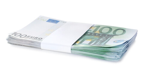Stack of euro banknotes isolated on white. Money and finance