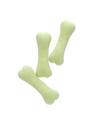 Bone shaped dog cookies on white background, top view