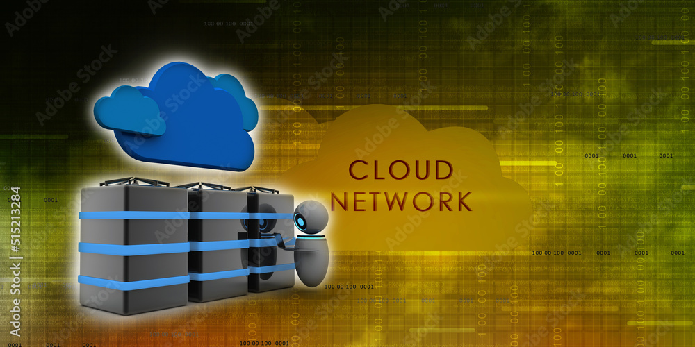 Poster 3d rendering cloud online storage icons with data