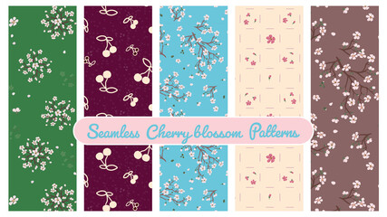 cherry blossom seamless vector pattern set