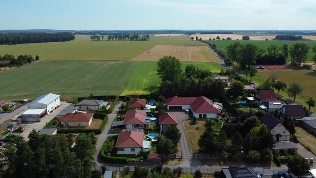Manor, Church and Farmhouses
Perfect aerial view flight fly backwards drone footage
at Countryside village Hainichen in Europe Saxony Anhalt, summer 2022. 4k Cinematic from above by Philipp Marnitz