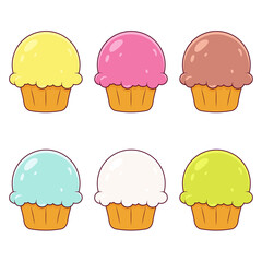 Delicious set of cupcakes. Colored muffins. Dessert vector illustration design.