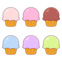 Delicious set of cupcakes. Colored muffins. Dessert vector illustration design.