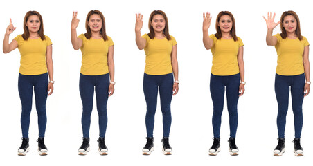 Obraz premium full portrait of the the same woman who counts from one to five