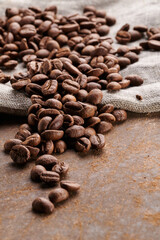 Roasted coffee beans macro close up background
