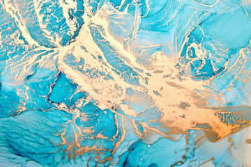 Blue golden ink luxury abstract background, colorful marble texture, fluid art pattern wallpaper,...