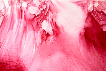 Ruby pink ink abstract background, marble texture, fluid art pattern wallpaper, paint mix...