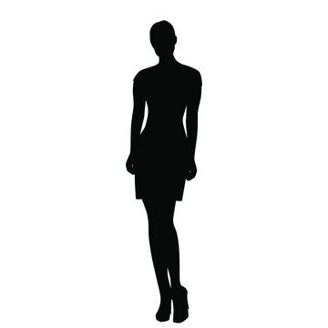 Vector silhouette of woman standing,  figure of young girl, sexy profile, black color, isolated on a white background