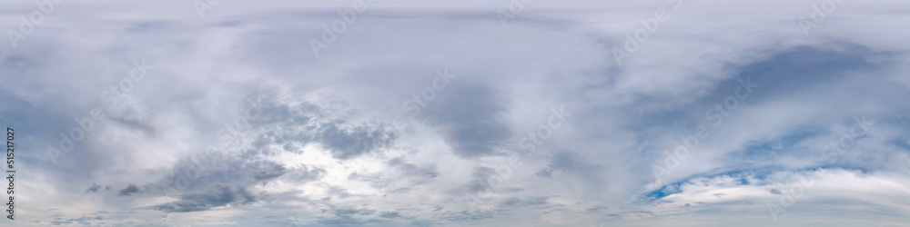 Wall mural seamless overcast blue sky hdri panorama 360 degrees angle view with zenith and beautiful clouds for
