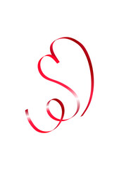 Realistic red ribbon in the form of heart for decoration. Illustrations for valentine's day.