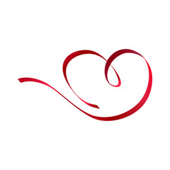 Realistic red ribbon in the form of heart for decoration. Illustrations for valentine's day.
