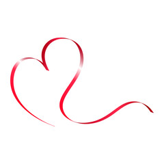 Realistic red ribbon in the form of heart for decoration. Illustrations for valentine's day.
