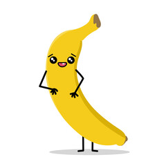 Cute banana vector icon illustration. Banana sticker cartoon logo. Kawaii banana.