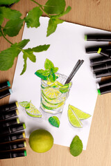illustration mojito cocktail isolated on white