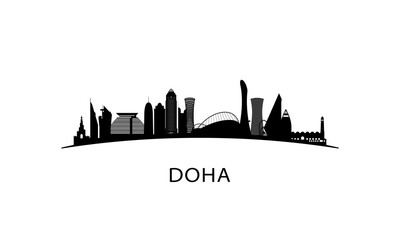 Fototapeta premium Doha city skyline. Black cityscape isolated on white background. Vector banner.