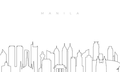 Outline Manila skyline. Trendy template with Manila city buildings and landmarks in line style. Stock vector design.