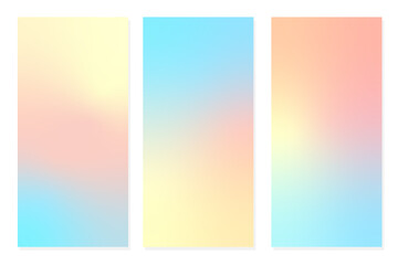 Fototapeta premium Abstract tender pastel coral and teal blue vibrant gradient colors backgrounds for fashion flyer, brochure design. Set of soft, delicate wallpaper for mobile apps, image jpg banner, posterer
