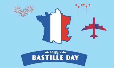 Bastille Day typography ,Bastille Day ,Flat design bastille day illustration Free Vector
