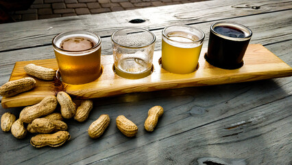 Beer flight with peanuts