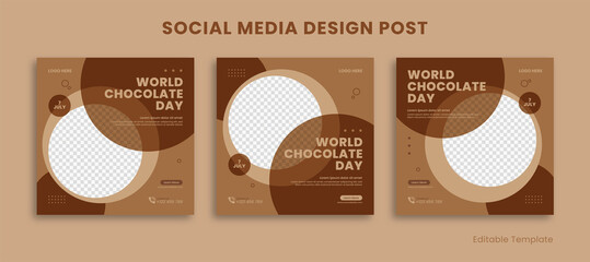 Set of Editable Social Media Instagram Design Post with Circle and Brown theme. For Celebrate World Chocolate Day.
Suitable for Sale Banner, Post, Ads, Promotion Product, Business, Food, FnB, Coffee 