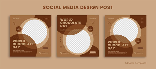Set of Editable Social Media Instagram Design Post with Circle and Brown theme. For Celebrate World Chocolate Day.
Suitable for Sale Banner, Post, Ads, Promotion Product, Business, Food, FnB, Coffee 