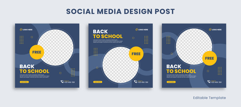 Set Of Editable Template Social Media Design Post With Circle Shape In Minimalist Style. Suitable For Sale Banner, Ads, Promotions, Product, Business, School, Tech, Furniture, Fashion