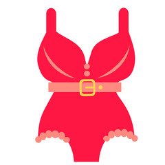 Vector illustration of a pink one-piece swimsuit. Fashionable swimsuit. Summer clothes. Beachwear. Isolated