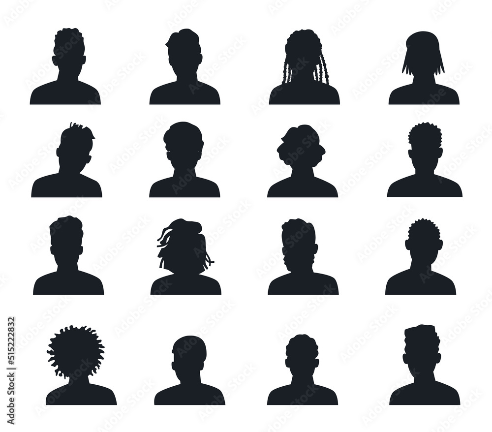 Poster Different nationalities boy avatars Vectors Silhouettes