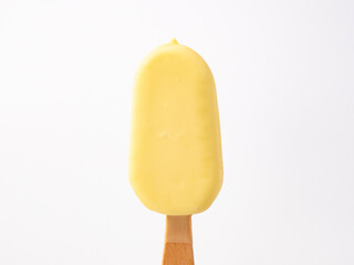 Ice cream white chocolate on a stick.