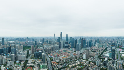 aerial view of  tall buildings in the center of Guangzhou, China
