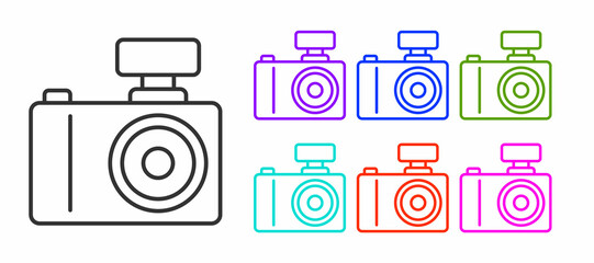 Black line Photo camera icon isolated on white background. Foto camera. Digital photography. Set icons colorful. Vector