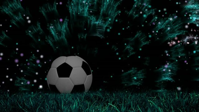 Animation of explosion over dark background and soccer ball
