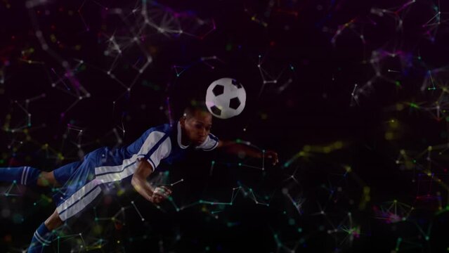 Animation of connections over african american male soccer player
