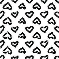 Seamless geometric pattern with hearts. Grunge texture brush patterns for fabric, textile, greeting cards, scrapbooking, print, gift wrap