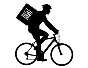 delivery service courier riding bicycle, silhouette - vector