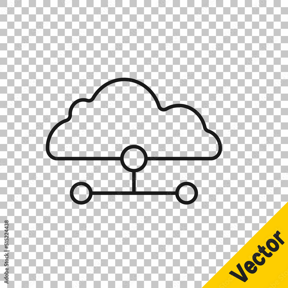 Poster black line network cloud connection icon isolated on transparent background. social technology. clou