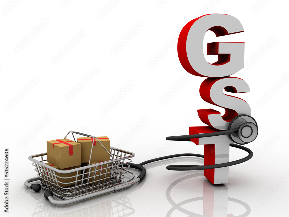 Poster 3d rendering cardboard boxes on trolley with gst connected stethoscope