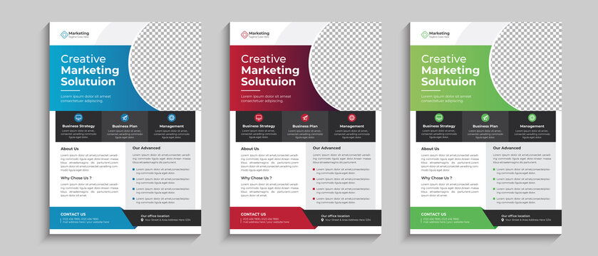 Abstract creative corporate and business flyer brochure template design with three color variation bundle. Vector template design for Brochure, Magazine, Poster, Leaflet Presentation, Flyer, layout