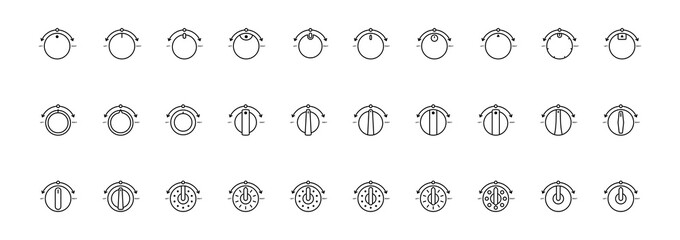 Set of Vector Icons on Theme Adjustment, Mode Selection, Control, Switching, Change. Presented Balance, Power, Minimum, Maximum, Left, Right Power Mode Control Panel