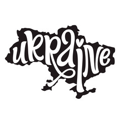 Ukraine, hand lettering text in a map shape. Vector typography for t shirts, posters, cards